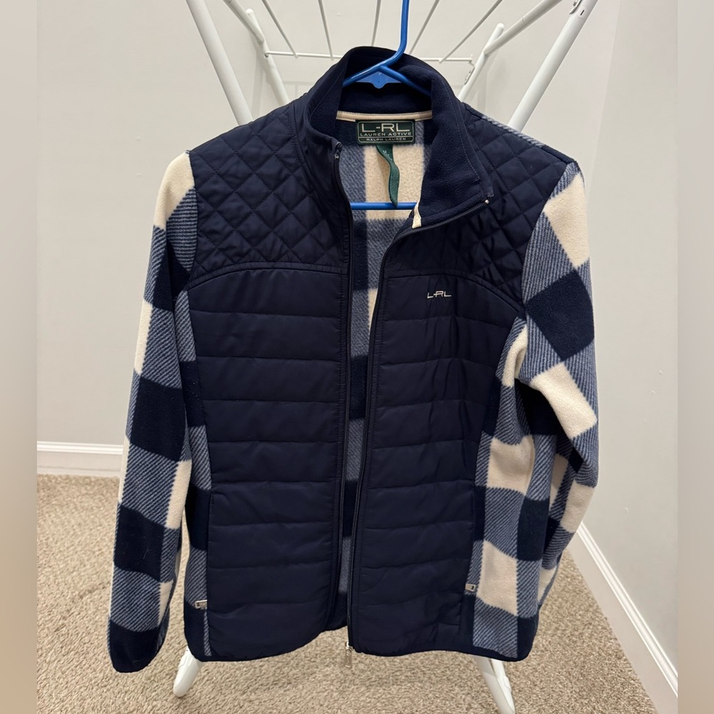 Ralph Lauren Active Hybrid Puffer Jacket Fleece Gingham Plaid Women’s Size M
